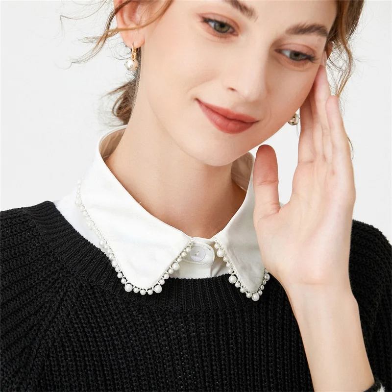 

Women Detachable Fake Collar with Neck Pearl Half Shirt Neck False Collars Lapel Blouse Top Tie Lady Clothes Accessories YSC-32