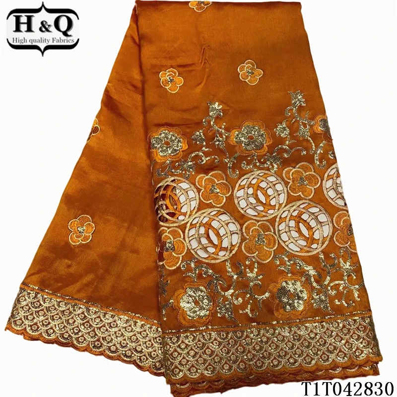 

H&Q latest african george satin lace fabric 2021 high quality embroidery french lace rayon/polyester fabrics 5 yards/piece T0514