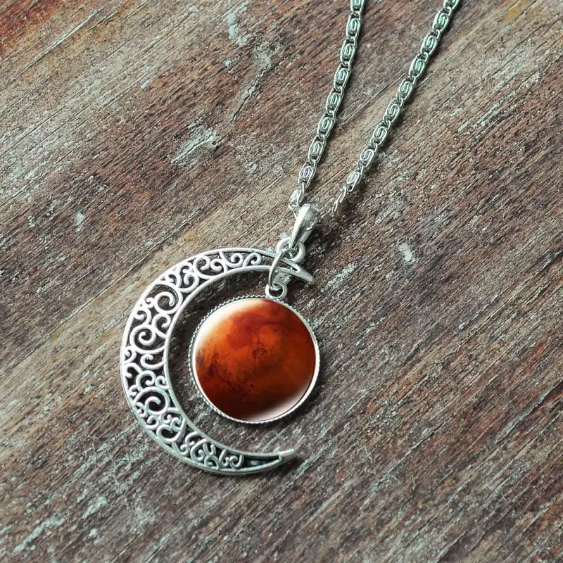 2019 Nebula Galaxy Pendant Necklace Handmade Universe Planet Jewelry Charm Crescent Moon Chain for Women Men | Украшения и