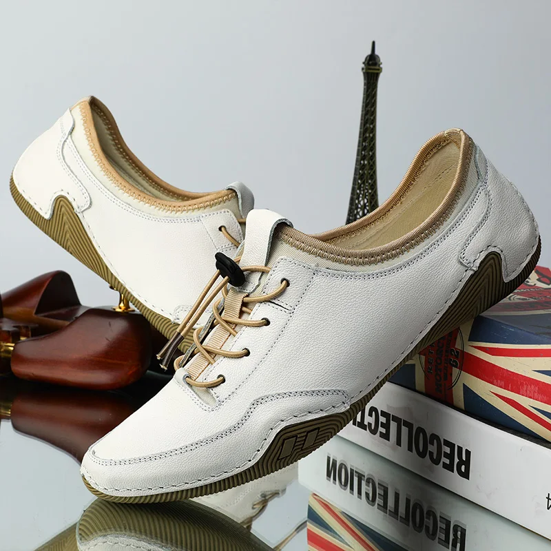 Harga Sepatu Kasual Fashion 2021 Untuk Pria Sneakers Kasual Remaja Pria Tali Elastis Sepatu Jalan Kulit Asli Sepatu Flat Pria Dapat Dipakai