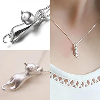 80 hot sales women silver plated lovely jumping cat pendant charm princess necklace jewelry
