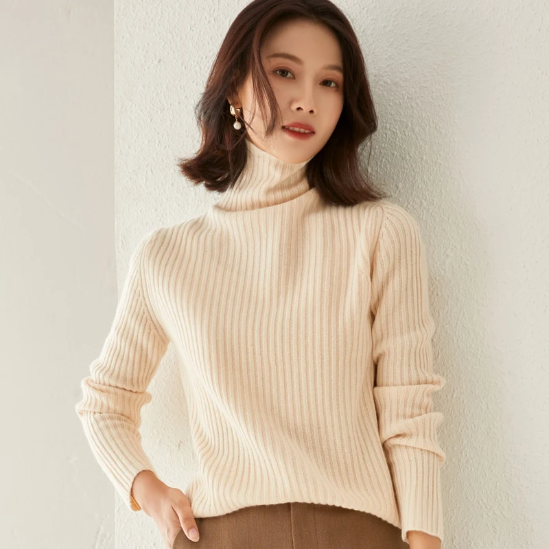 

Autumn Winter Women's Sweaters Long Sleeve Turtleneck Basic Style Jumpers Female Pullovers 100% Wool Knitted Tops Clothing Shirt