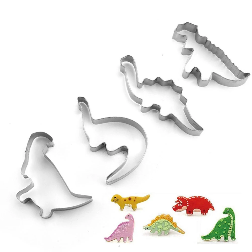 

4Pcs Dinosaur Cookie Cutter Baking Mold Stainless Steel Dinosaur Shape Cookies Cake Mold Outdoor Cooking Tools