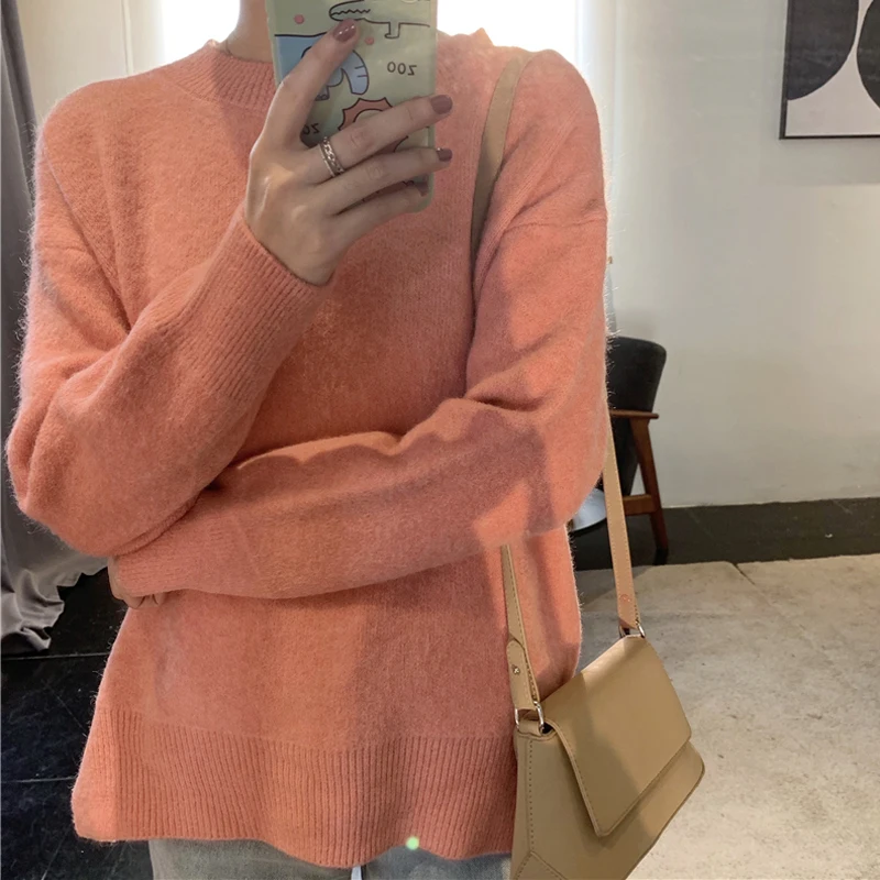 BGTEEVER яркие цвета Осень-зима Женский вязаный свитер с круглым вырезом Свободный