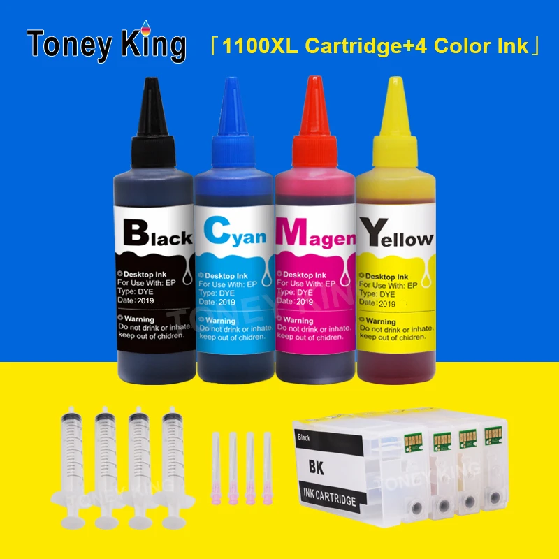 

Toney King PGI-1100 Refillable Ink Cartridge + 4 Bottle Dye Ink for Canon MAXIFY MB2010 MB2110 MB2710 Inkjet Printer for PGI1100
