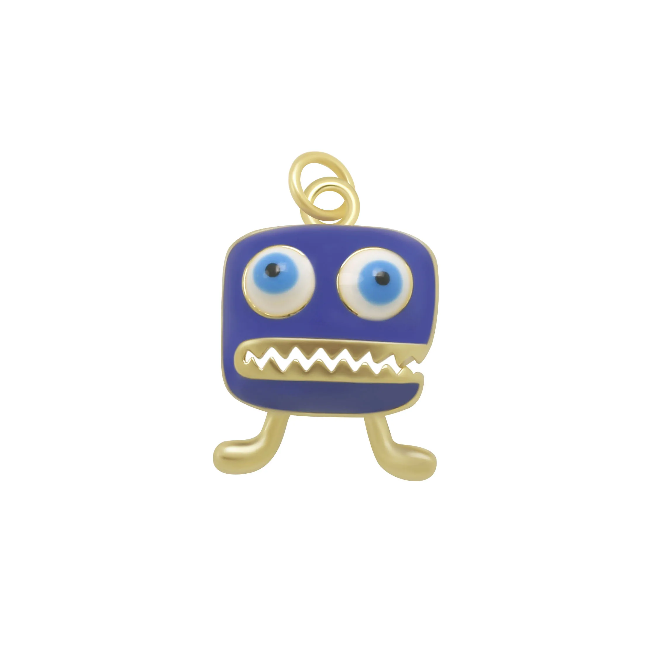 Gold-plated Brass Blue Red Enamel Big Eye Large Mouth Blame Pendant 2022 New Fashion Cartoon Trash Can Jewelry Findings Gift