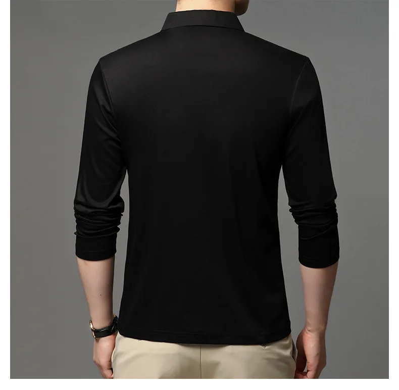 Mercerized Cotton Polo Shirt Men Long Sleeve Comfortable Brand Poloshirt Casual Wear Autumn Solid Color Hombre Loose Black | Мужская