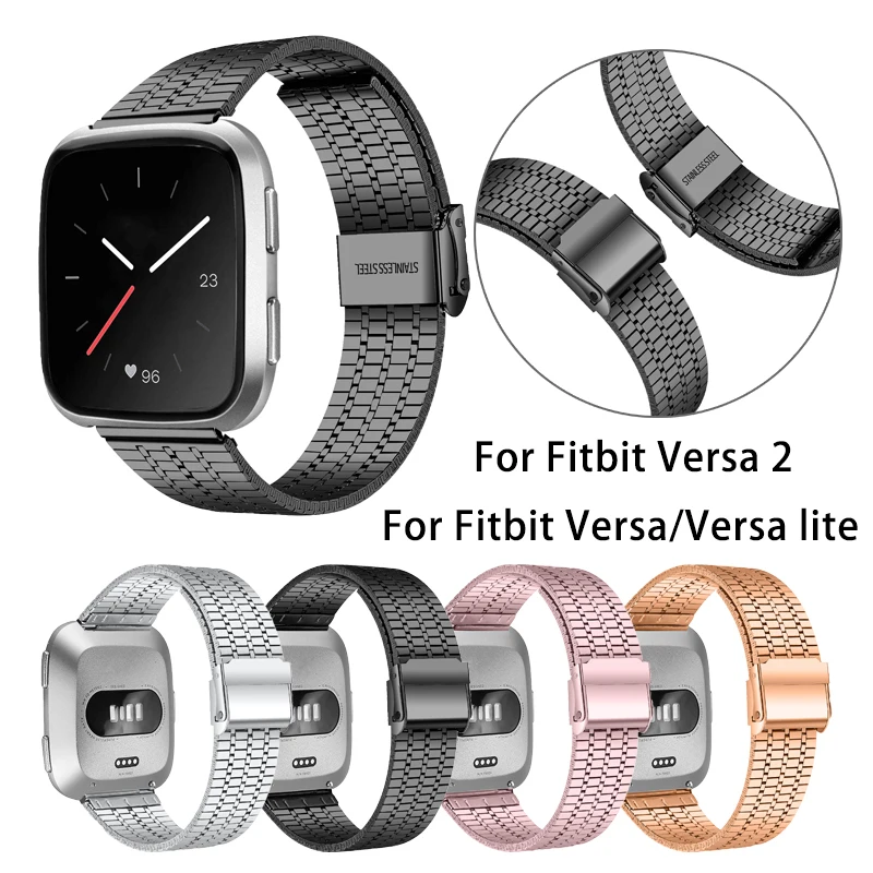 

Stainless steel watchband for fitbit versa 2 smart watch band Women Men Seven-beads metal strap for fitbit versa / versa lite