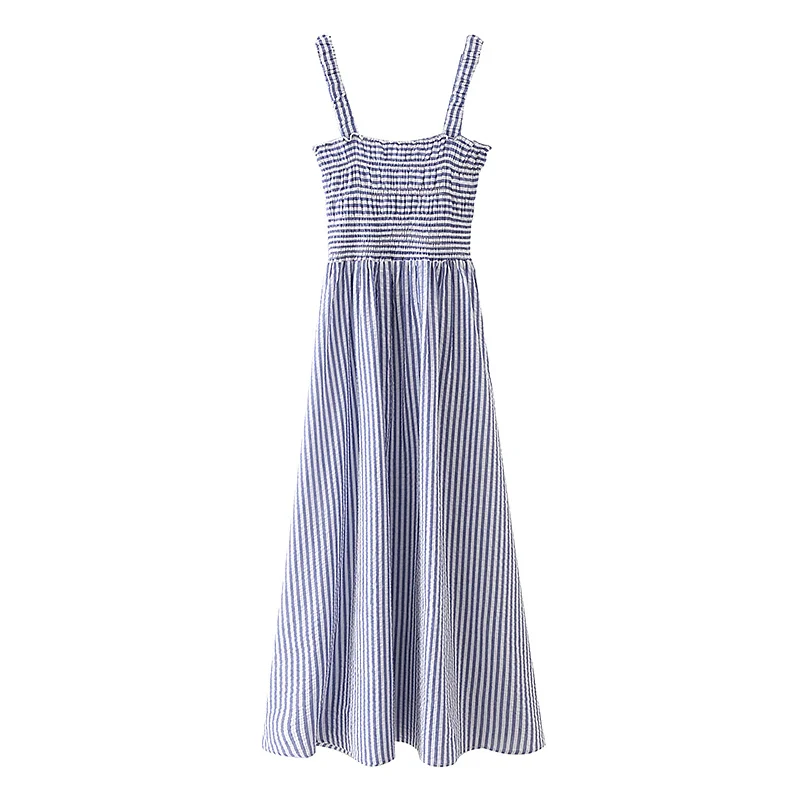 

WXWT Fashion Women Striped Maxi Dress 2021 Summer Ladies Sleeveless Chic Spaghetti Strap Dress Vestidos XZ21061