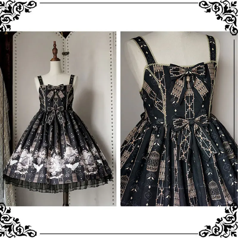 

Gothic Lolita Jsk Dress Dark Classic Cosplay Crow and Junior Lolita JSK Sling Dress Tea Party Clothing