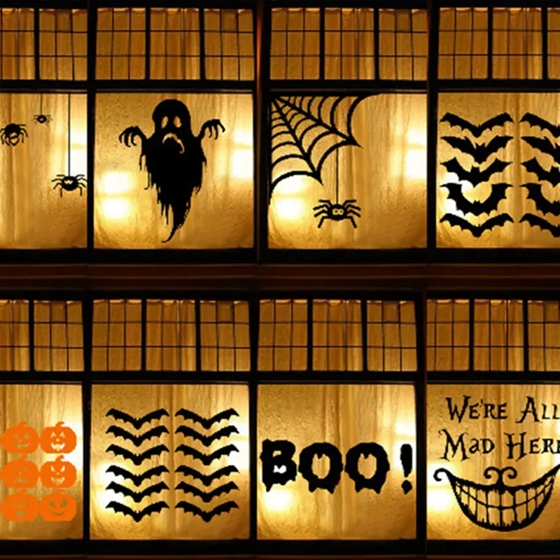 

39Pcs Happy Halloween Decorations Window Wall Sticker Horror Stickers Home Decoration Ghost Bat Pumpkin Spider Party Decal