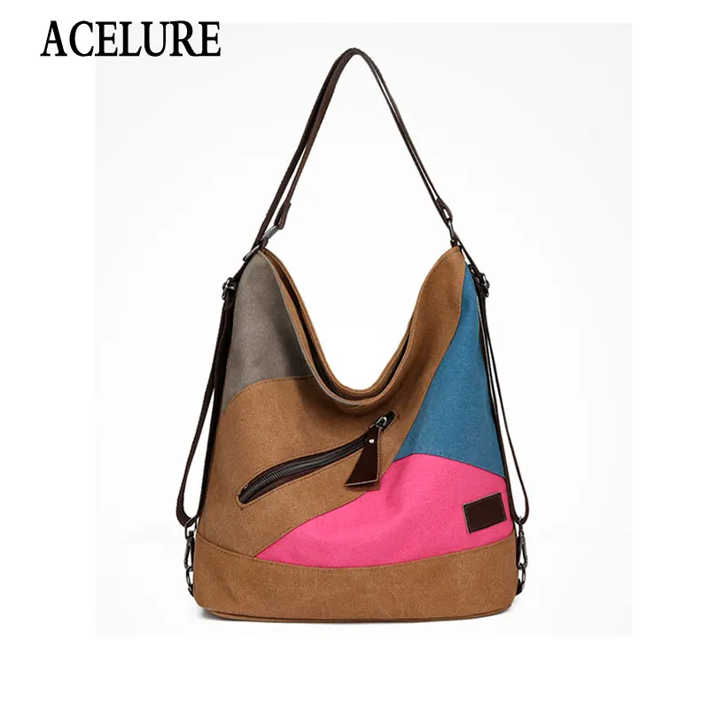 

ACELURE Large Capacity Leisure Commuter Tote Bag for Women Ladies Art Canvas Bag Fashion Stitching Contrast Color Shoulder Bag