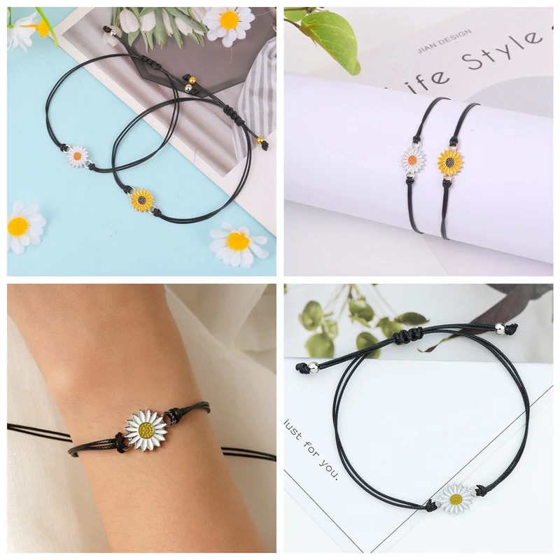 

Alloy Sunflower Wax Thread Knitting Bracelet - 2 Color Sunflowers Paper Card Sweet Jewelry Best Friend Lovers Ladies Men Girls