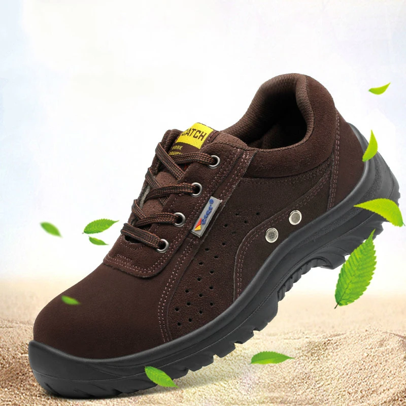 

men's leisure large size breathable steel toe caps work safety shoes summer cow suede leather security boots worker seguridad