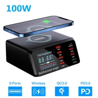 100W USB Ports Charger Quick Charge 3 0 Adapter HUB Wireless Charger Charging Station Fast Charger For iPhone Huawei Samsung