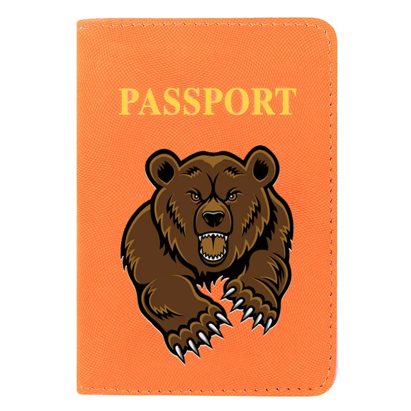 

New Fashion Brown Bear Printing Women Men Passport Cover Pu Leather Travel ID Credit Card Holder Pocket Wallet Bags
