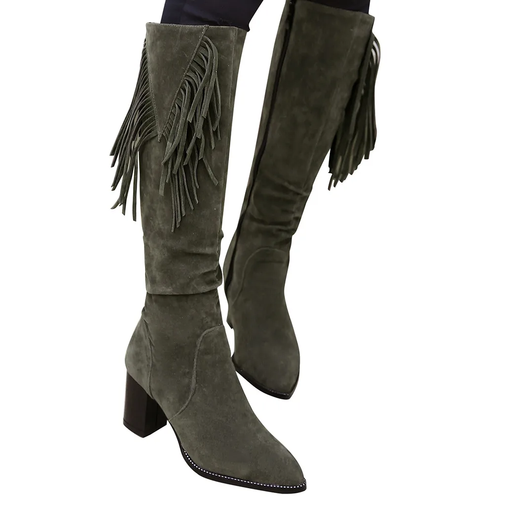 Модные однотонные винтажные женские ботинки на квадратном каблуке с острым