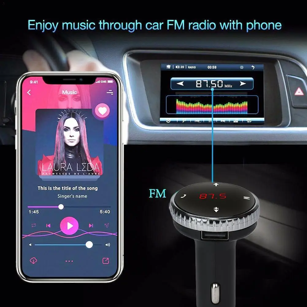 

1pcs Portable Bluetooth Handsfree Car Kit FM Transmitter Audio Player Receiver Bluetooth Car Car Modulator Adapter Wireless F6M2