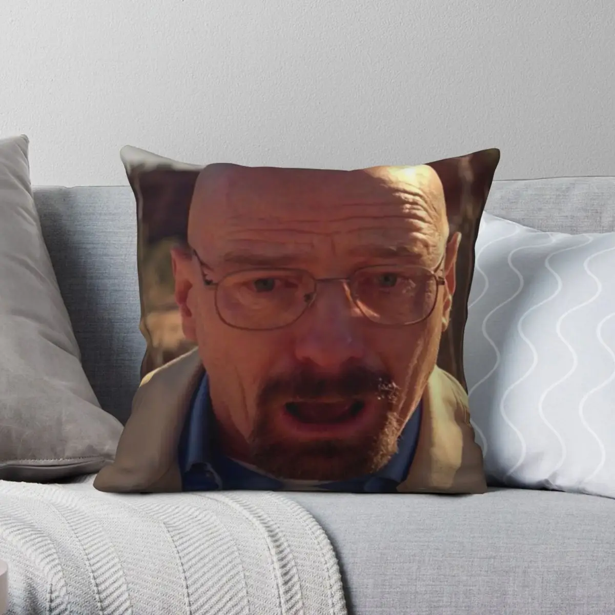 Квадратная наволочка Уолтер Уайт мем из полиэстера и льна бархатная с принтом на