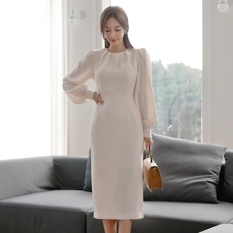 Короткий стиль 2019 осеннее новое женское элегантное платье с длинным рукавом Миди