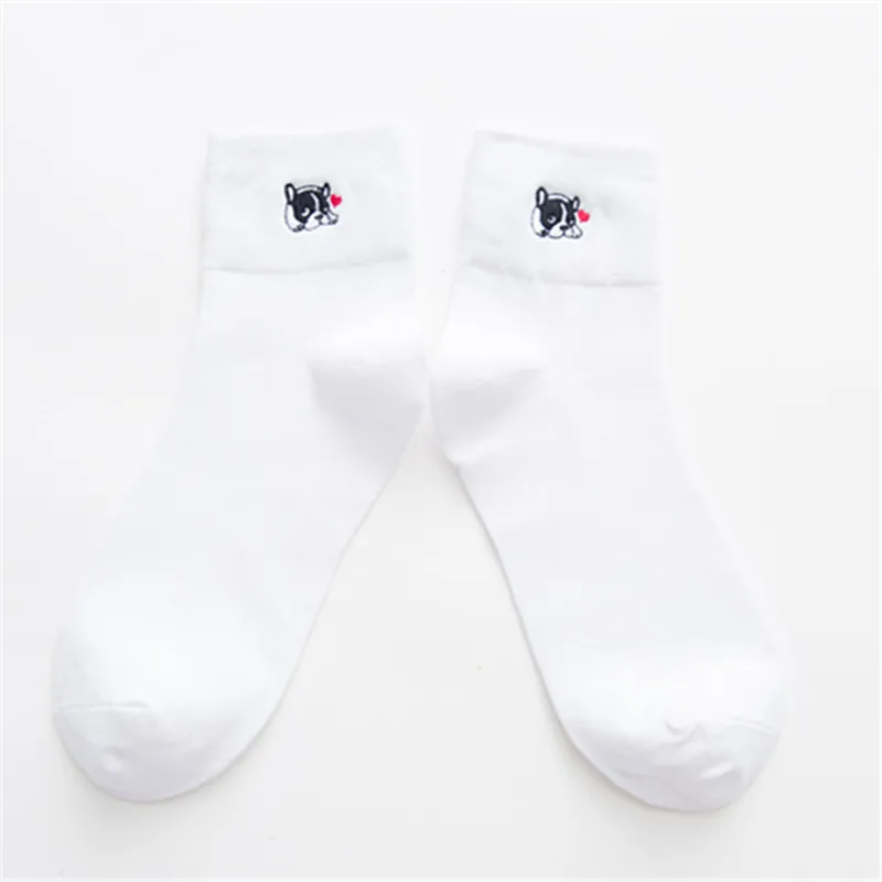 

Women Socks Autumn Winter New Cotton Embroidery Cartoon Black White Tube Ladies College Wind Personality Casual Sports Sock