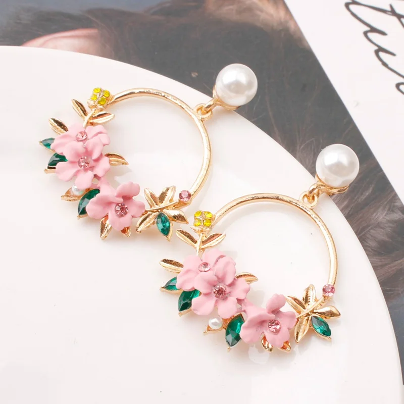 Женские серьги-подвески с золотым цветком ювелирные украшения розовым женские