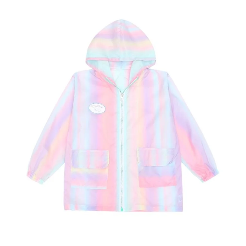 

2021 Sun Protection Outwear for Girls Light Sundress Children's Clothing Trench Coat Hooded Rainbow for Girls 3-16Y Kids Clothes