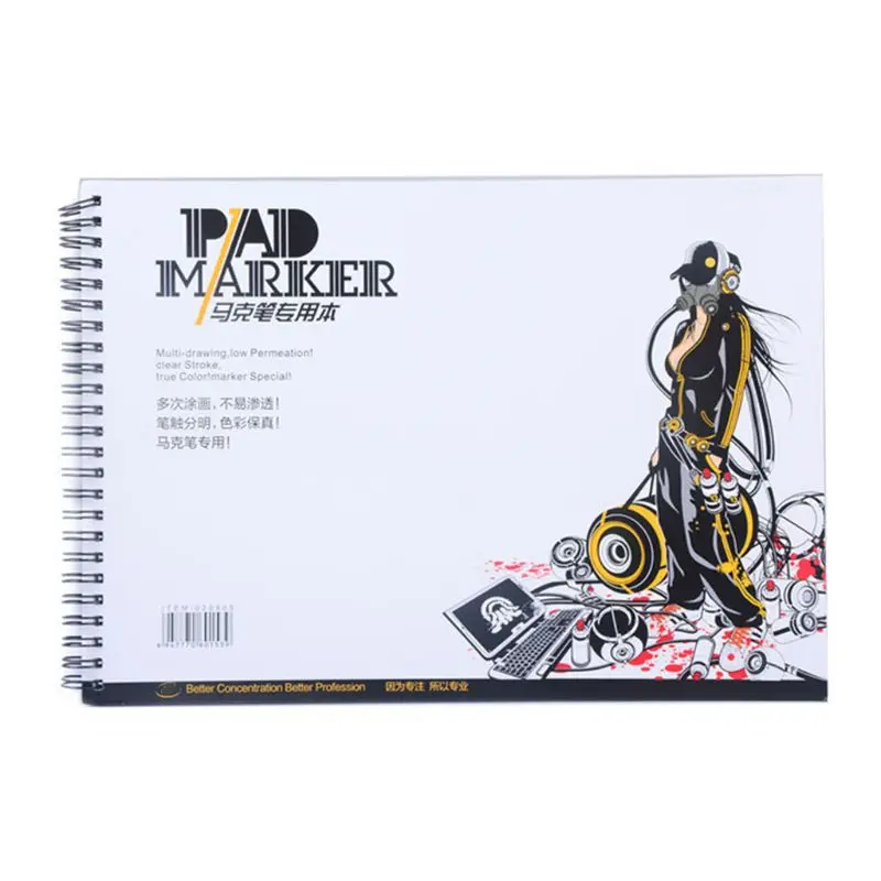 34 Sheet A3/A4/A5 Professional Marker Paper Spiral Sketch Notepad Book Painting enlarge