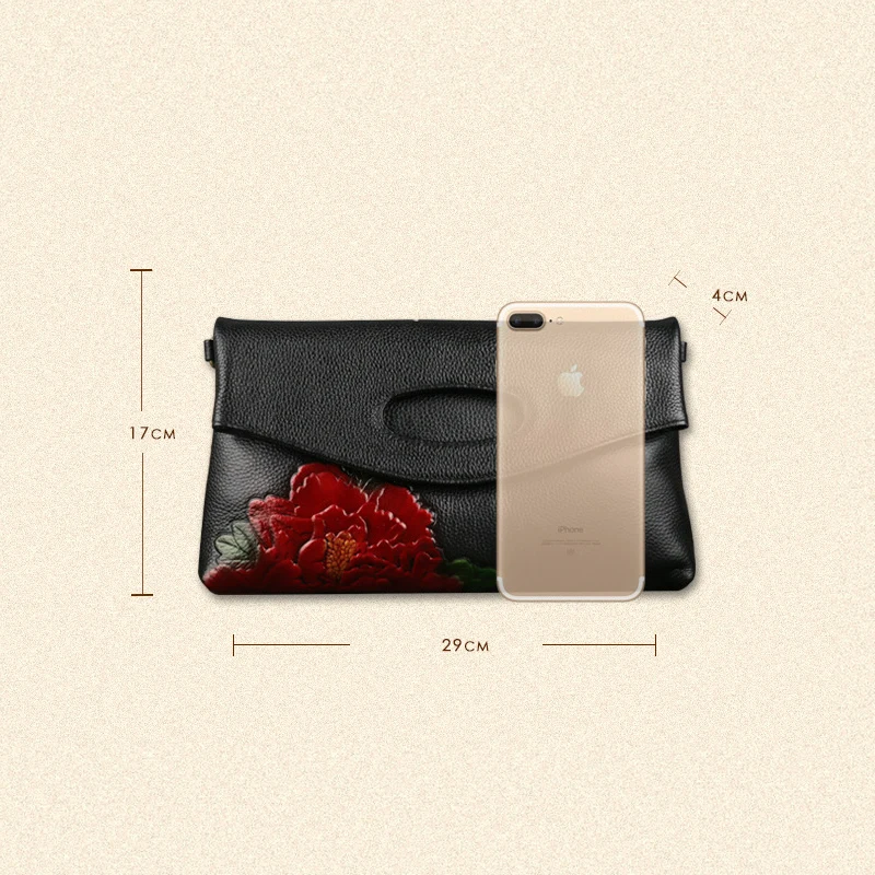 

Johnature Retro Genuine Leather Embossed Ladies Hand Bags 2021 New Floral Cowhide Women Clutch Bag Shoulder & Crossbody Bags