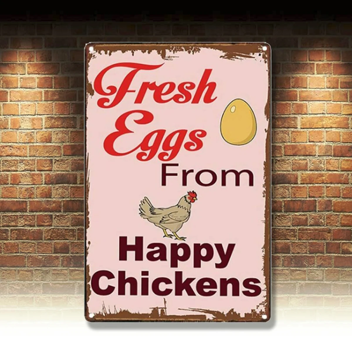 

Fresh Eggs from The Happy Chickens Tin Metal Sign Wall Art Metal Sign