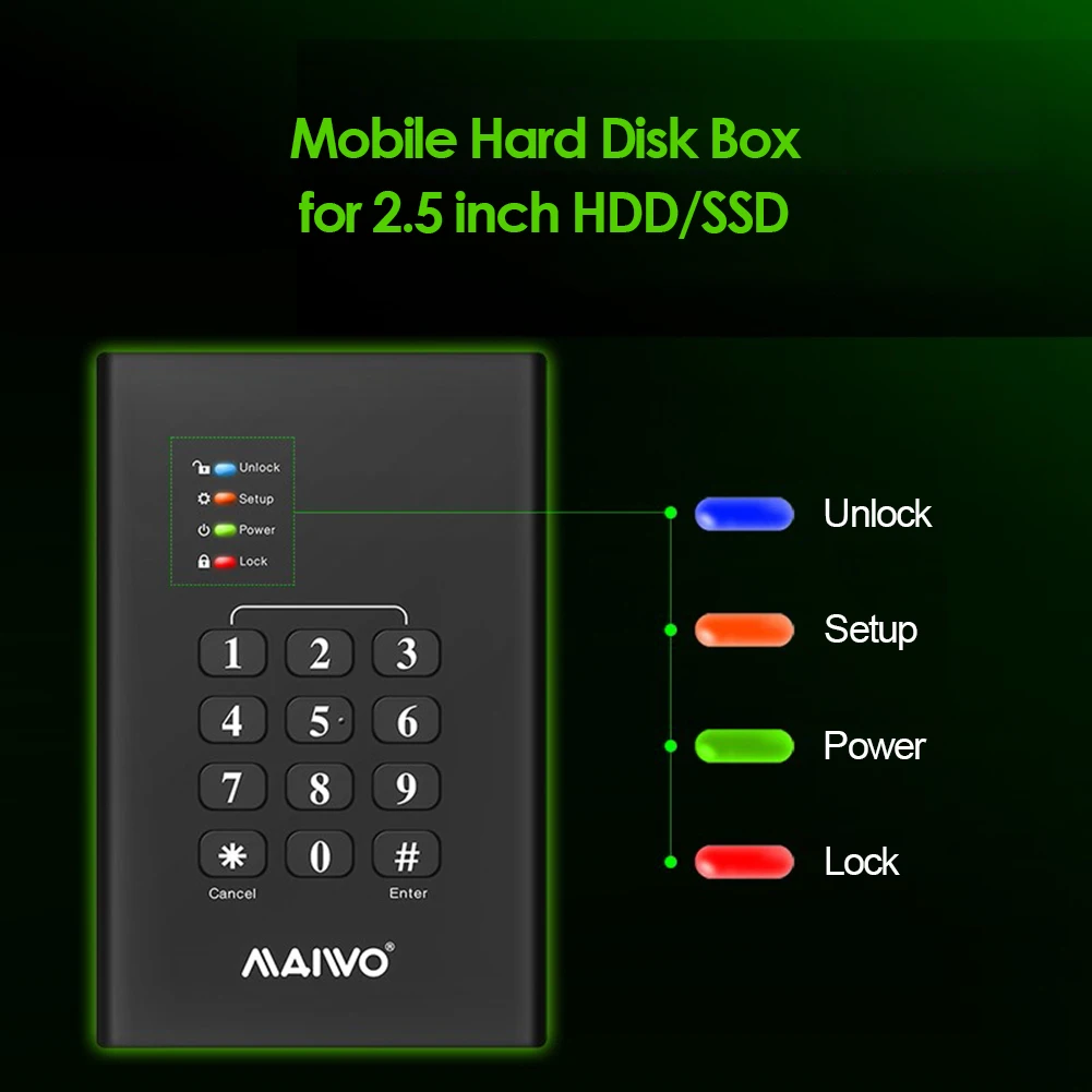 MAIWO K2568KPA HDD SSD Case 2.5 inch SATA III to USB 3.0 Encrypted Hard Drive Enclosure with Password Lock External HDD SSD Box