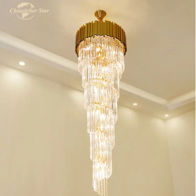 値段 高級ledシャンデリア照明現代メタルゴールドスパイラルランプリビングルームビッグ階段ホテルヴィラライト器具lustre