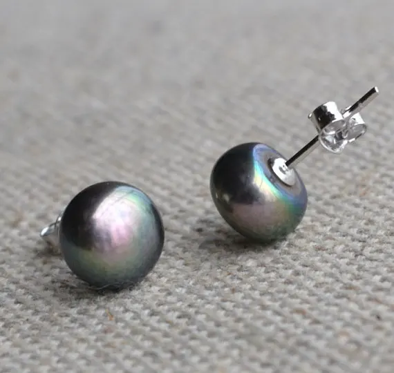 

New Arrival Favorite Pearl Jewelry 8.5-9mm Dark Gray Genuine Freshwater Pearl Silver Stud Earrings Fine Jewelry Charming Lady Gi