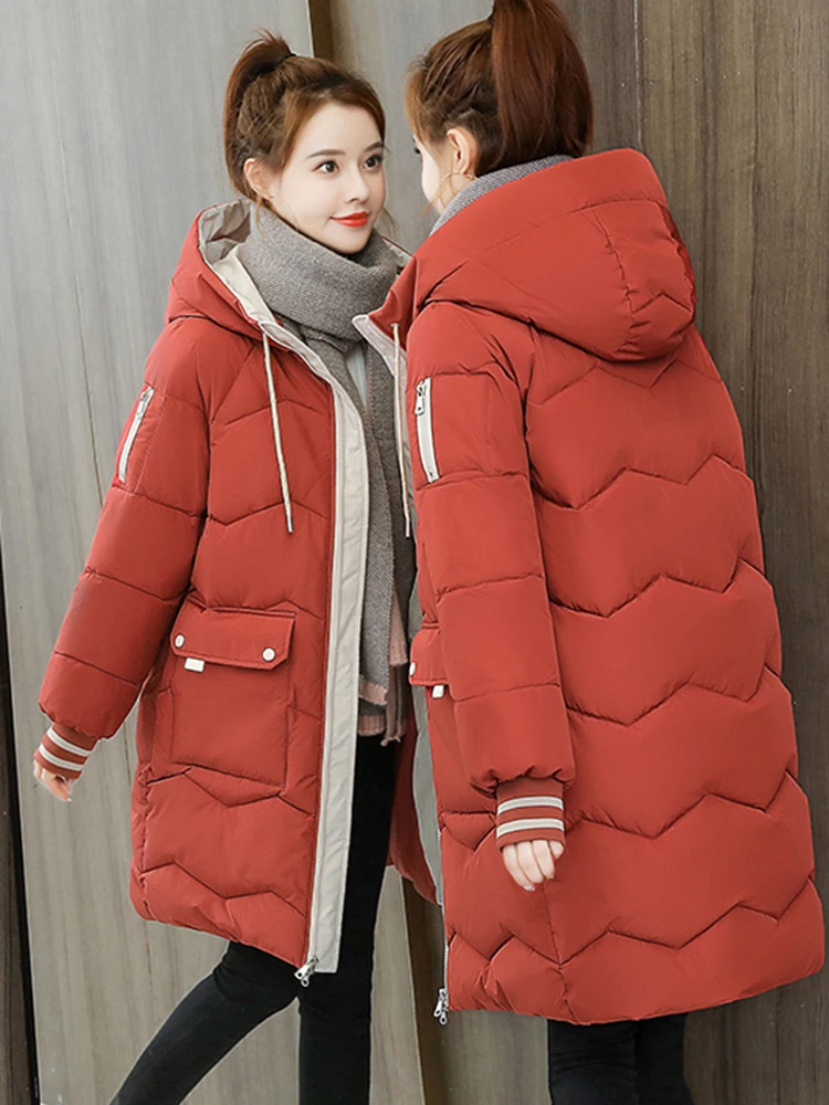 Colourful Womens Varsity Winter Stand Collar Mid-Long Quilted Puffer Down Parka 