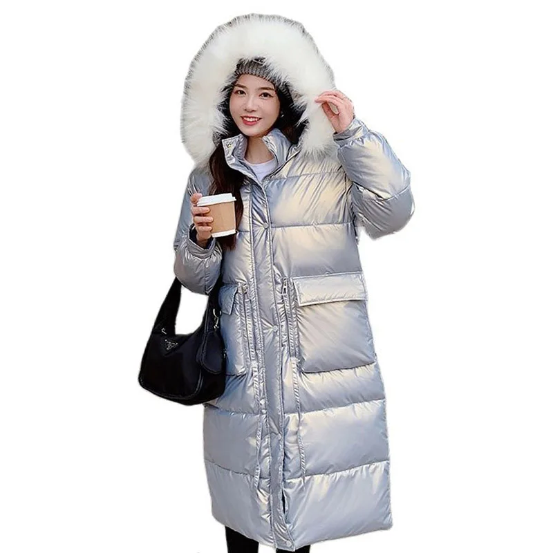 

Женская зимняя длинная куртка с капюшоном и меховым воротником, до-30 градусов