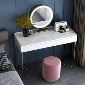 Ins Luxury Makeup Vanity Table with Mirror and Stool Set Girls Women Dressing Table 2 Dresser Drawers High Quality 100cm