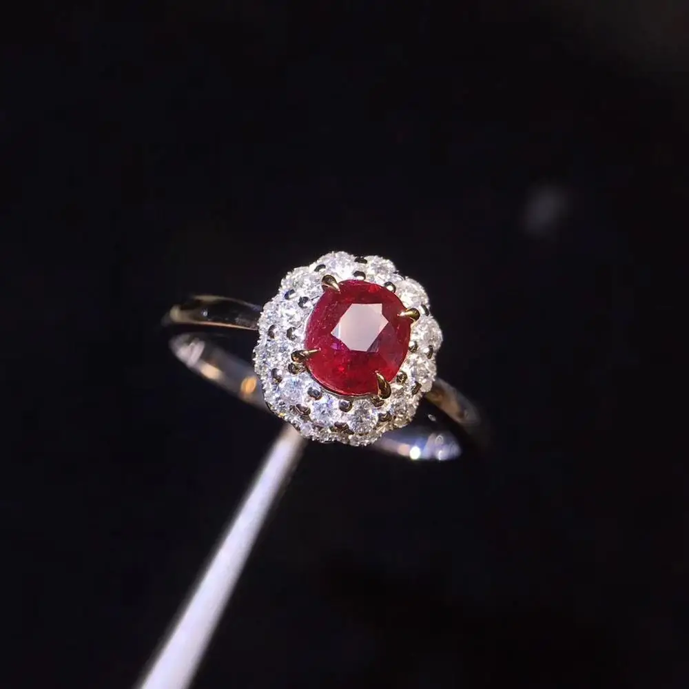 Рубиновое кольцо из чистого золота 18 К, Настоящее натуральное 1.0ct красное рубиновое ювелирное изделие с бриллиантами, юбилейные женские кольца для женщин, изящные кольца