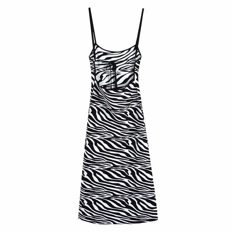 

ZA Summer Women Knitted Dress Bandage Loose Dress LadyZebra Pattern Printed Dress Elegant Girls Backless Fashion Causal Outfits
