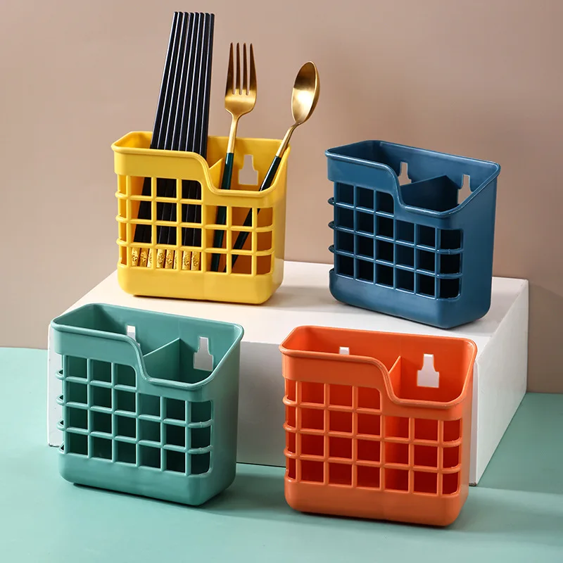 

1Piece Chopstick Cage Basket Storage Rack Spoon Holder Household Storage Box Wall-mounted Drain Kitchen Free Perforated Supplies