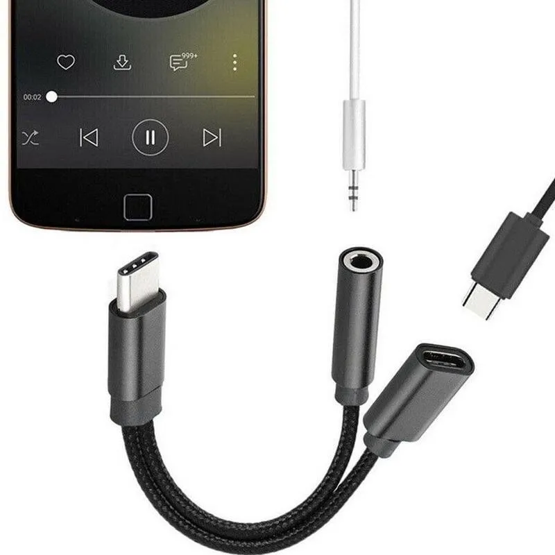 

1 Pcs 2In1 USB Type-C Adapter Cable 3.5mm Jack Audio Cable AUX USB Type-C Headphone Charging Adapter 4Colors Earphone Adapter