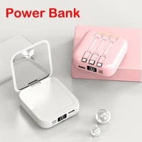 mini power bank 20000mah built in cable portable charger makeup mirror powerbank for iphone 12 samsung huawei xiaomi poverbank