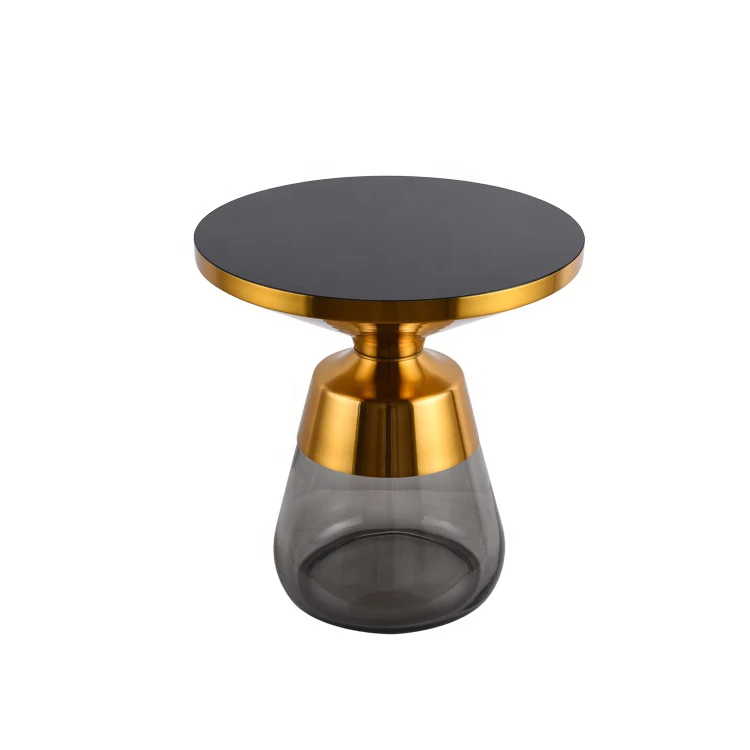 

Hot Sale Gold Metal Round Glass Side Coffee Table For Living Room