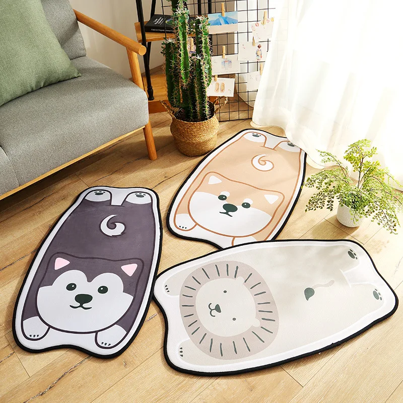 

Cartoon Animal Home Carpet Household Cute dog prints Flannel Porch Bathroom Door Absorbent Non-slip mat Kitchen Floor Mat