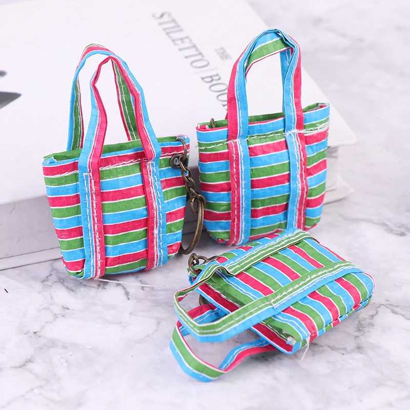 1:12 Dollhouse Miniature Fashion Shopping Handbag Buy Vegetable Packet Shoulder Bags Woven Bag Luggage Purse Doll Accessories images - 6