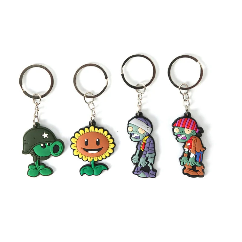 

2021 Hot 4 Styles Plants Zombies Keychain Mini Fashion Cartoon PVC Car Keyring Fou Boys Girls Gift