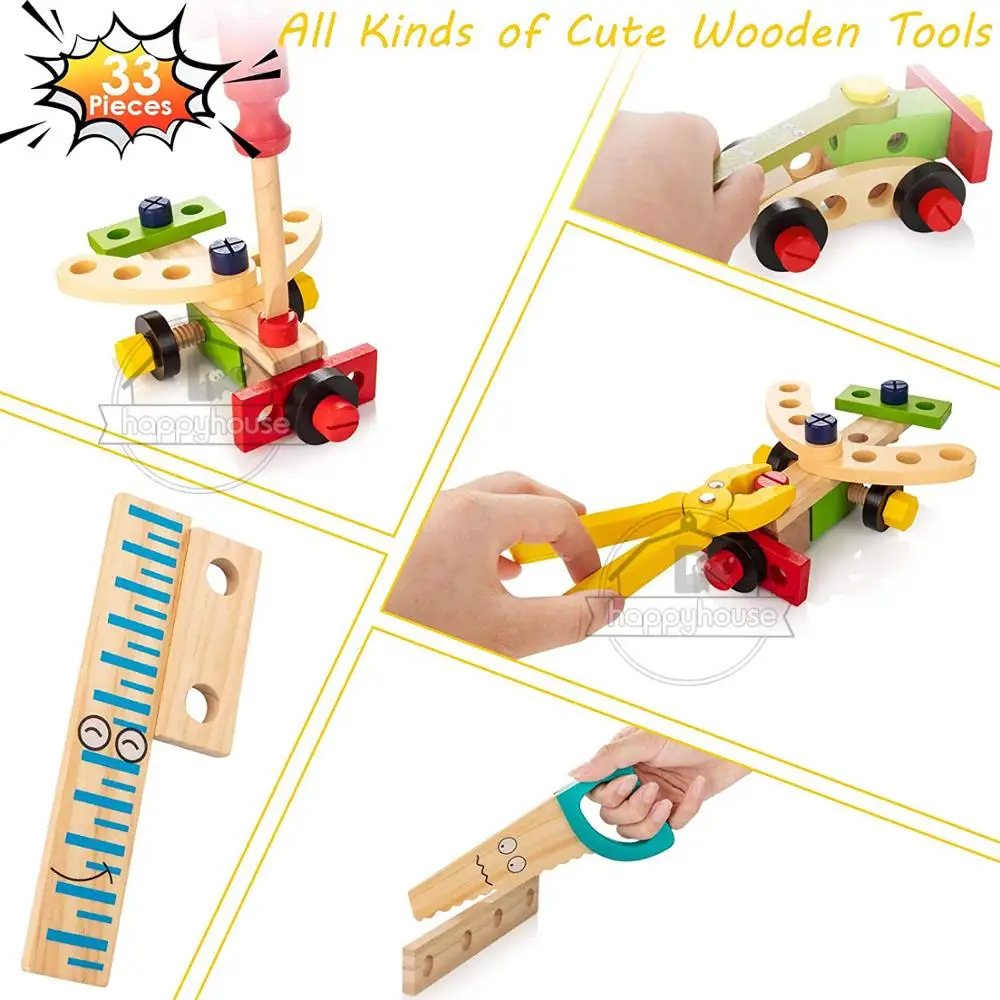 

Kids Wooden Toolbox Pretend Play Set Educational Montessori Toys Nut Disassembly Screw Assembly Simulation Repair Carpenter Tool