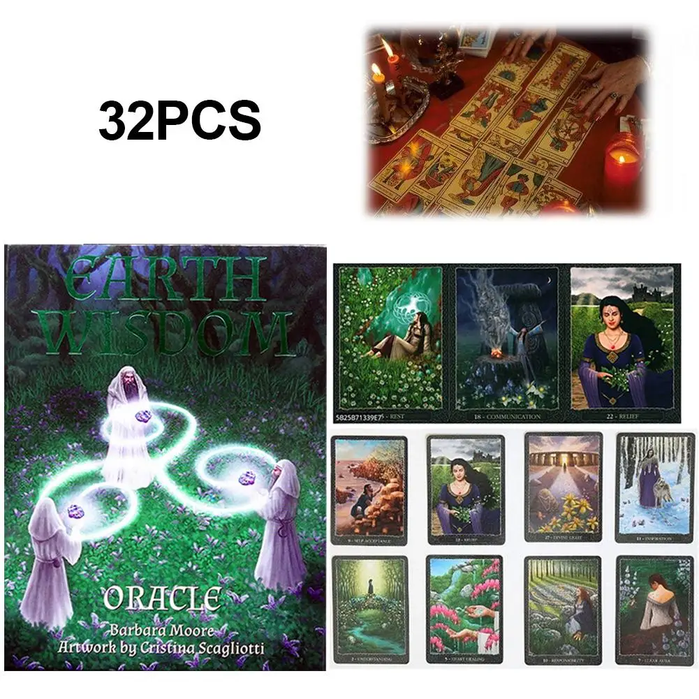 32pcs Earth Wisdom Oracle Cards English Ebook To Guide Tarot for Family Party Durable Pokers Board Game Entertainment | Спорт и