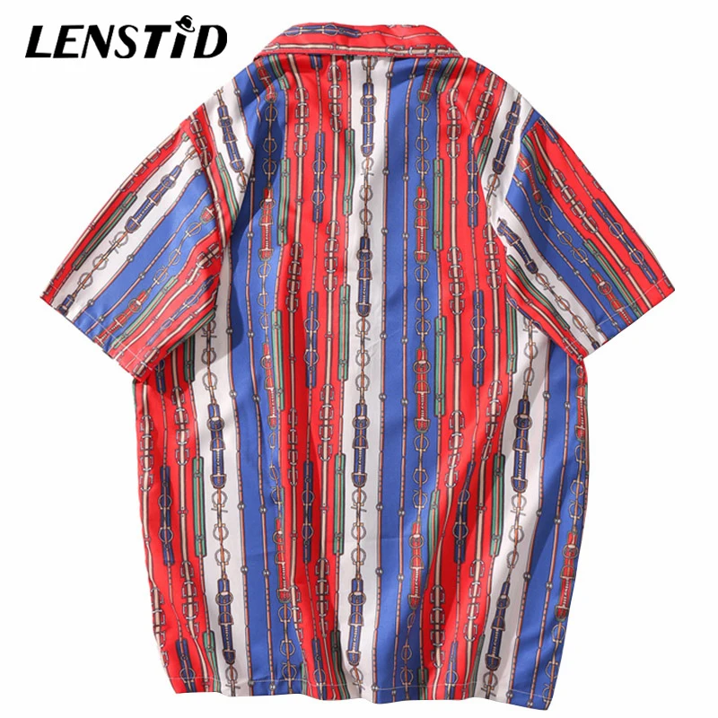 Мужская рубашка в стиле хип-хоп LENSTID винтажная Гавайская пляжная с ремнем на