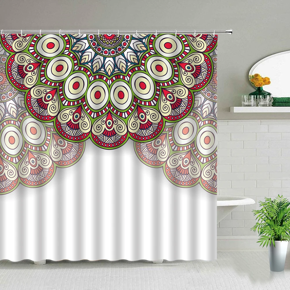 

India Morocco Ethnic Decor Shower Curtain Bohemian Geometric Mandala Flower Pattern Waterproof Cloth Bathroom Hanging Curtains