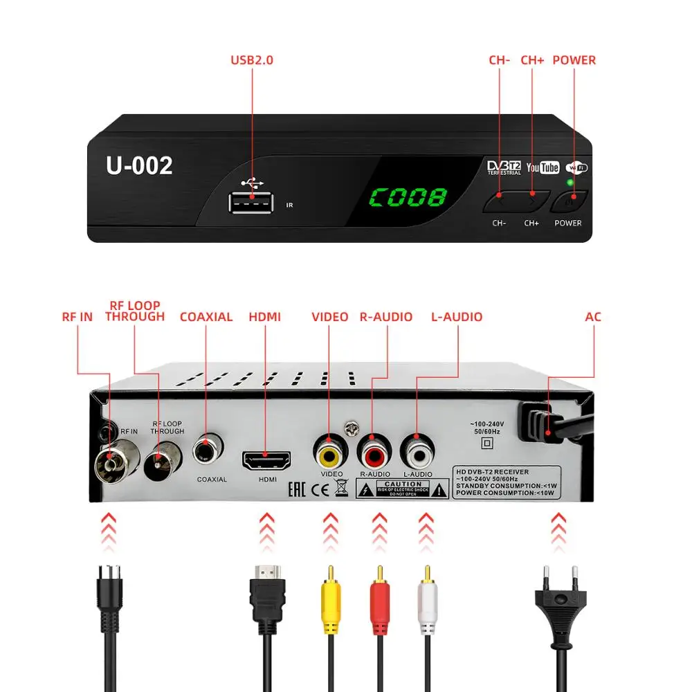 HD 1080p ТВ-тюнер Dvb T2 Vga конвертер ТВ Dvb-t2 из-за цветопередачи монитора адаптер USB2.0